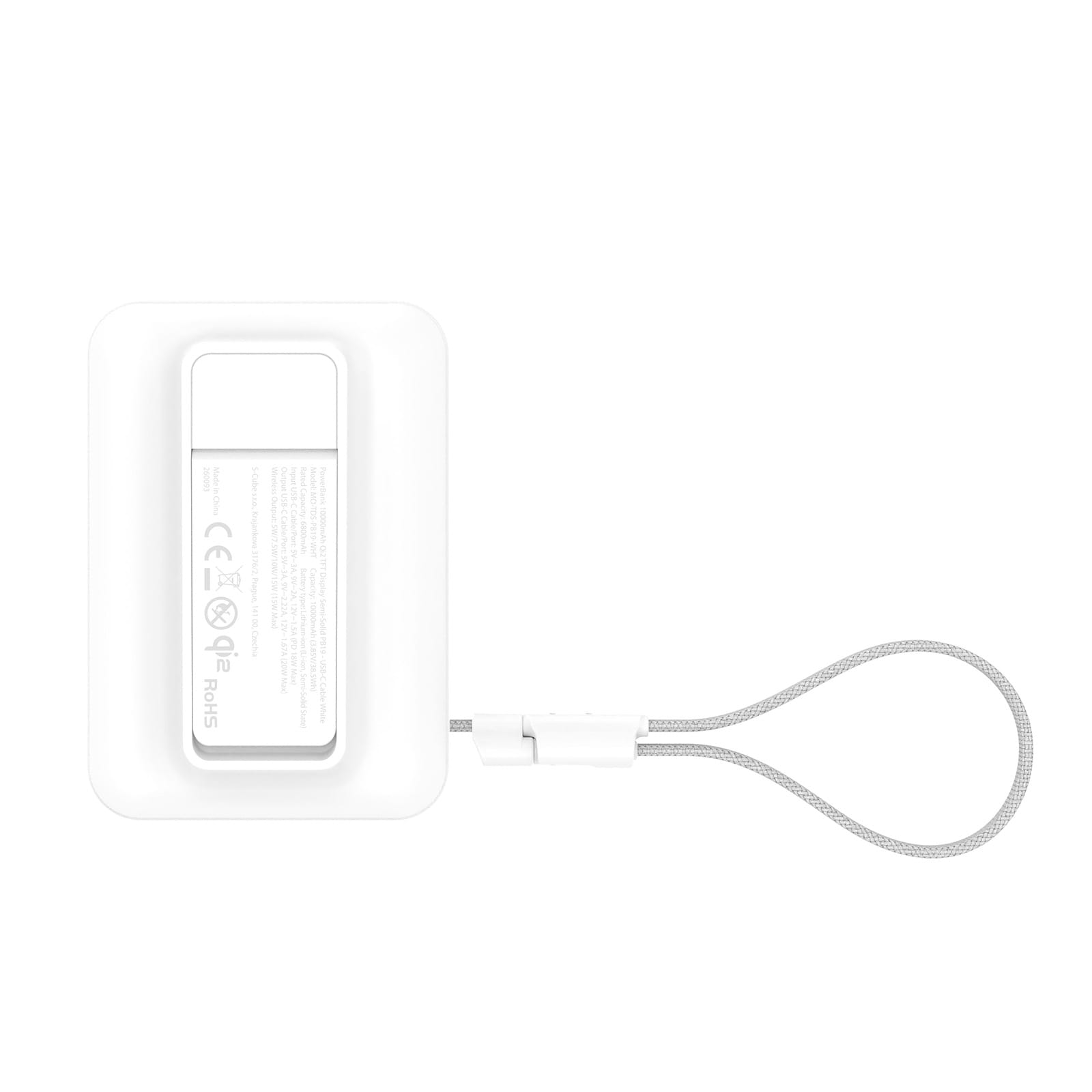 Mobile Origin 10000 mAh Qi2 TFT Display Semi-solid PowerBank PB19 - USB-C Cable White