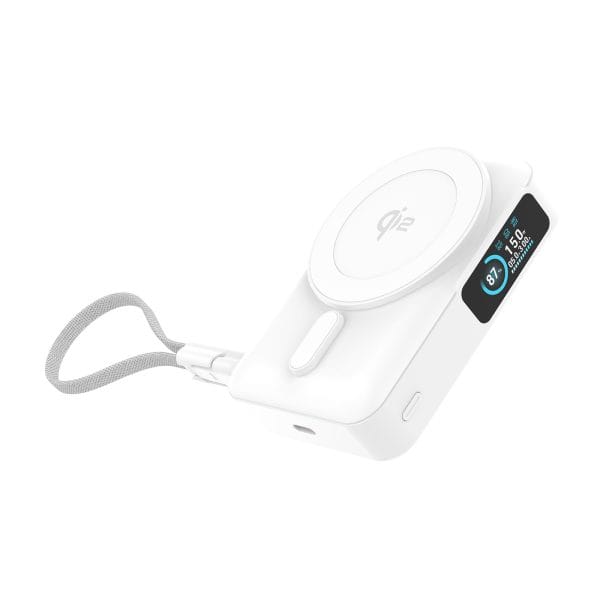 Mobile Origin 10000 mAh Qi2 TFT Display Semi-solid PowerBank PB19 - USB-C Cable White