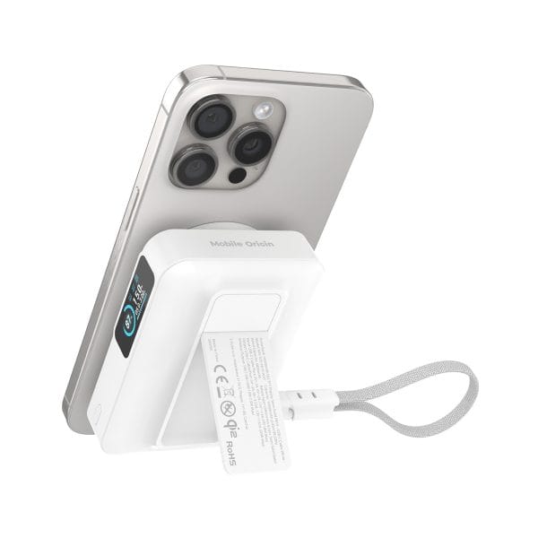 Mobile Origin 10000 mAh Qi2 TFT Display Semi-solid PowerBank PB19 - USB-C Cable White