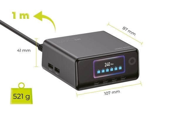 Mobile Origin 240W GaN Display Charger Hub PW39 - 4x USB-C + 2x USB-A