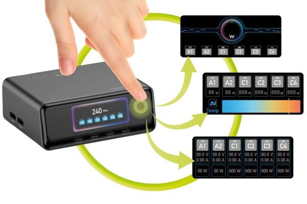 Mobile Origin 240W GaN Display Charger Hub PW39 - 4x USB-C + 2x USB-A