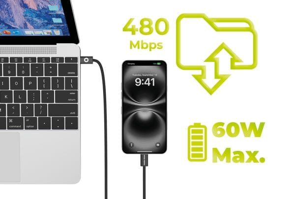 Mobile Origin 60W UltraSlim USB-C to USB-C Cable 1 m CB11 Black