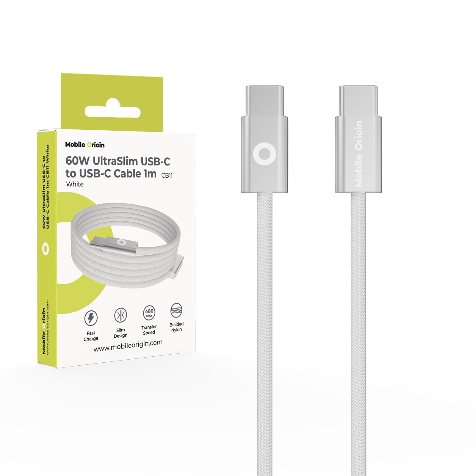 Καλώδιο USB-C σε USB-C Mobile Origin CB11 UltraSlim 60W 1m White