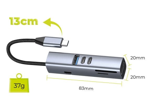 Mobile Origin 7in1 MultiHub HB2 - 3x USB-C USB-A HDMI TF/SD Cards USB-C Cable