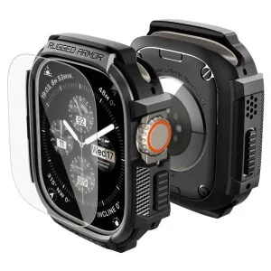 Θήκη + Τζάμι Προστασίας Apple Watch Ultra 4 / 3 / 2 / 1 49mm Spigen Rugged Armor Matte Black ACS11414
