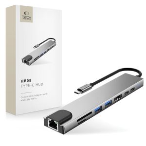 Hub Adapter USB-C Tech-Protect HB09 8 σε 1 HDMI 4K 60Hz PD100W RJ45 Space Grey