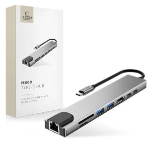 Hub Adapter USB-C Tech-Protect HB09 8 σε 1 HDMI 4K 60Hz PD100W RJ45 Space Grey