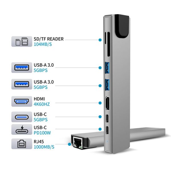 Hub Adapter USB-C Tech-Protect HB09 8 σε 1 HDMI 4K 60Hz PD100W RJ45 Space Grey - Image 7