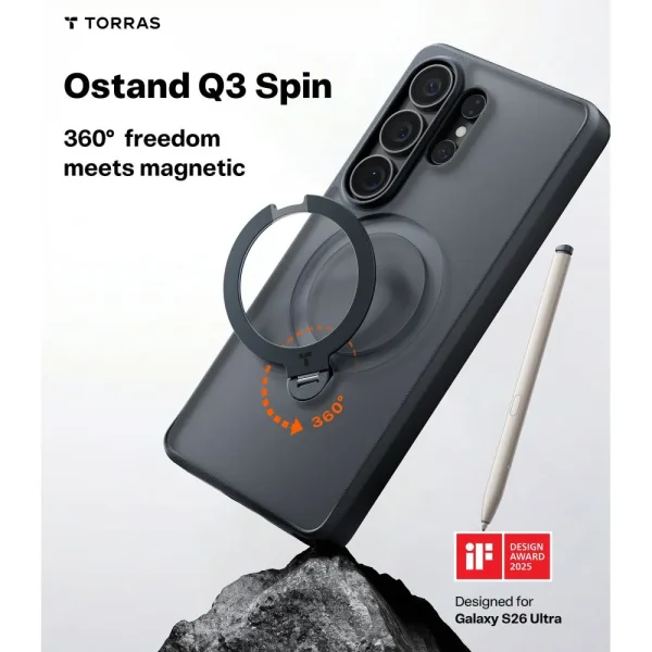 Θήκη Samsung Galaxy S26 Ultra Torras Ostand Q3 Spin Obsidian Black - Image 10