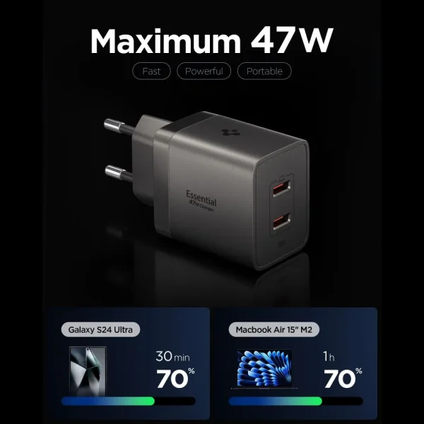 Φορτιστής Τοίχου Spigen Essential EE472EU-GAN 47W 2x USB-C Gunmetal (ACH10450) - Image 7