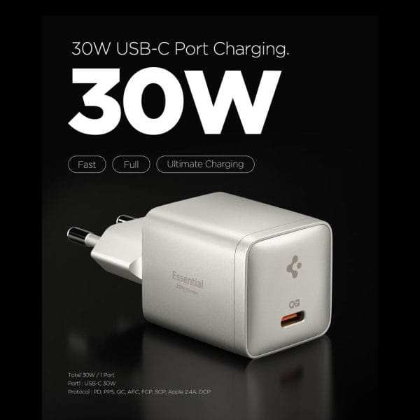 Φορτιστής Τοίχου Spigen Essential EE301EU-GAN 30W USB-C Natural Titanium (ACH10448) - Image 7