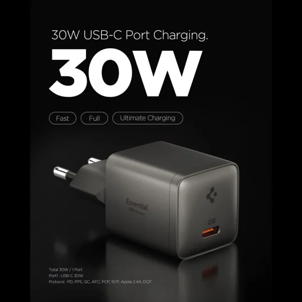 Φορτιστής Τοίχου Spigen Essential EE301EU-GAN 30W USB-C Gunmetal (ACH10447) - Image 7