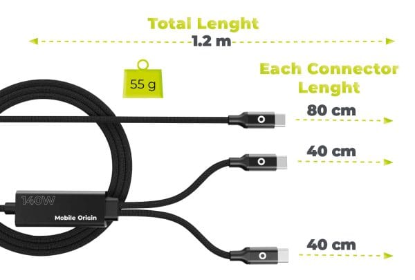 Mobile Origin 140W Dual Charge USB-C Cable 1.2 m CB10