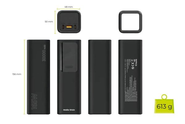 Mobile Origin 30000 mAh TFT Display & Flashlight PowerBank PB17 - 2x USB-C + USB-A