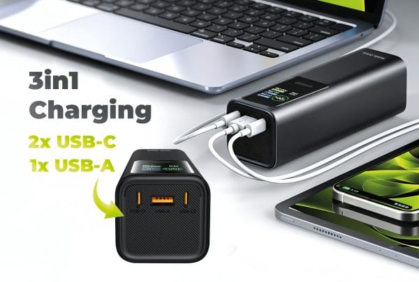 Mobile Origin 30000 mAh TFT Display & Flashlight PowerBank PB17 - 2x USB-C + USB-A