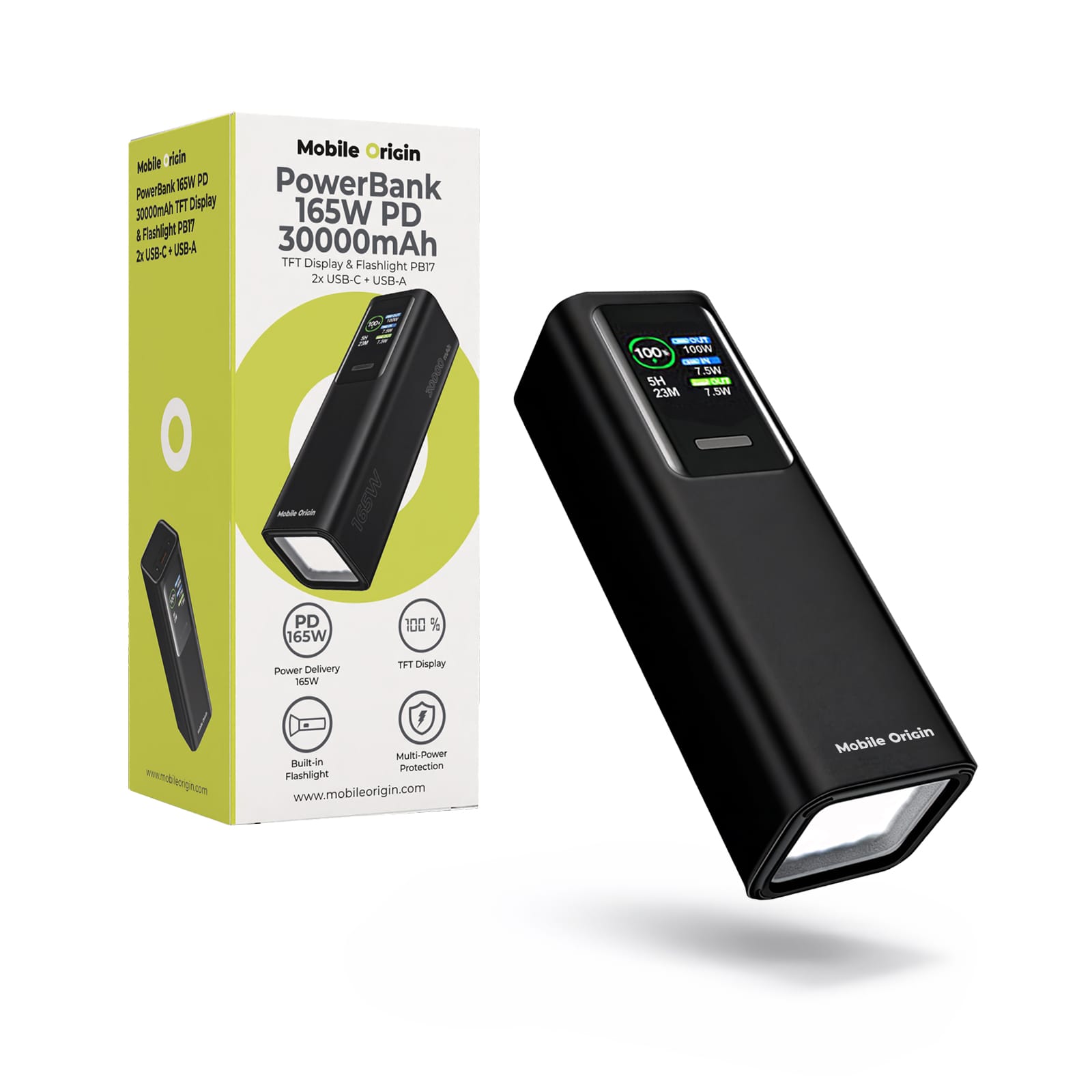 Power Bank Mobile Origin PB17 30000mAh 165W με TFT Οθόνη και Φακό Space Grey