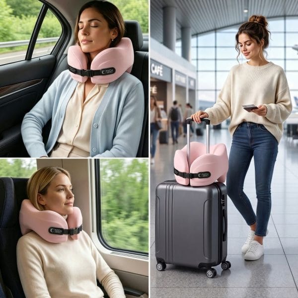 Μαξιλάρι Αυχένα Ταξιδίου Tech-Protect ComfortRest Memory Foam Ροζ - Image 5