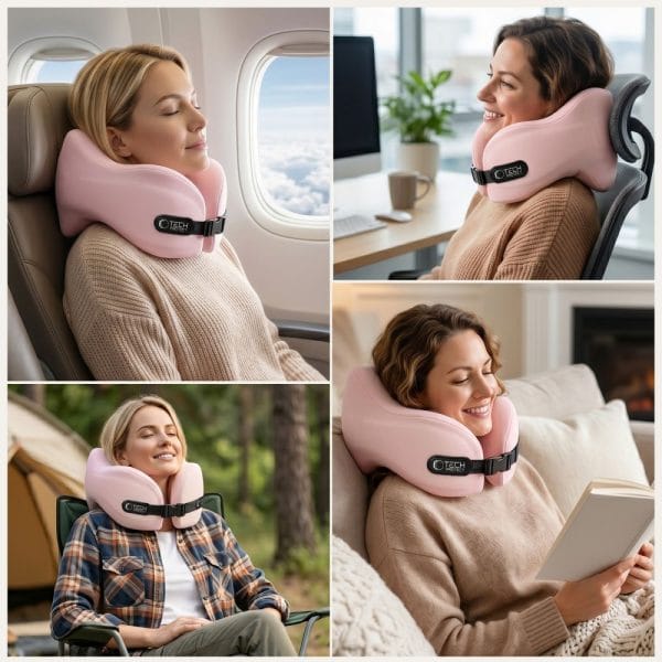 Μαξιλάρι Αυχένα Ταξιδίου Tech-Protect ComfortRest Memory Foam Ροζ - Image 6