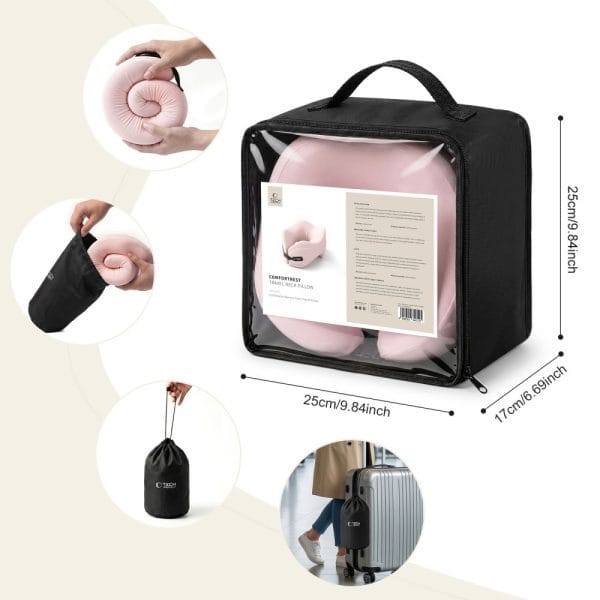 Μαξιλάρι Αυχένα Ταξιδίου Tech-Protect ComfortRest Memory Foam Ροζ - Image 7