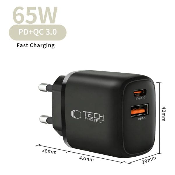 Φορτιστής Tech-Protect NCA65W-GAN GaN 65W USB-C PD / USB-A QC 3.0 Black - Image 6