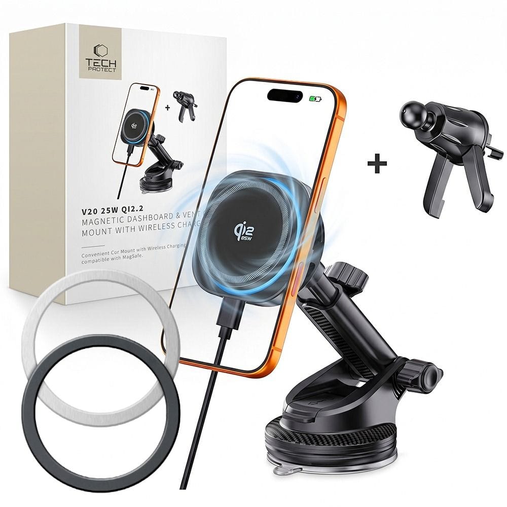 Μαγνητική βάση φόρτισης αυτοκινήτου Tech-Protect V20 ArcticBoost MagSafe Qi2.2 25W μαύρη