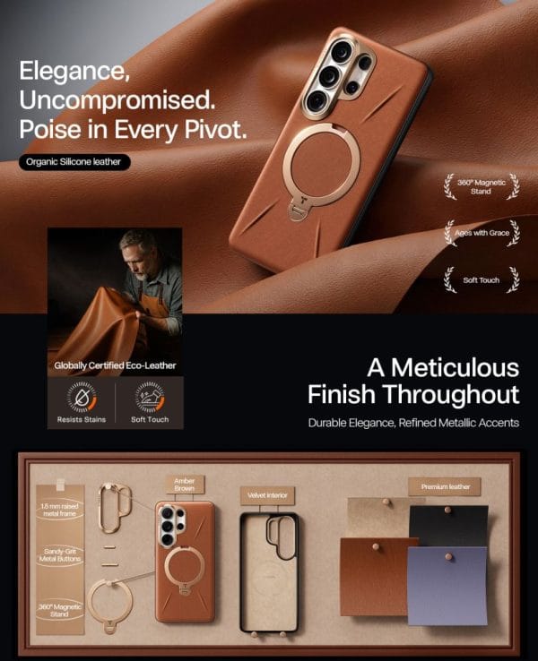 Θήκη Samsung Galaxy S26 Ultra Torras Ostand Q3 VegSkin Amber Brown - Image 10