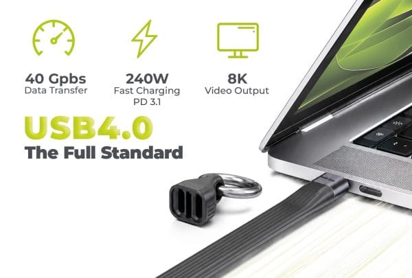 Mobile Origin 240W 40Gbps 8K USB-C Keychain Cable CB17 Black