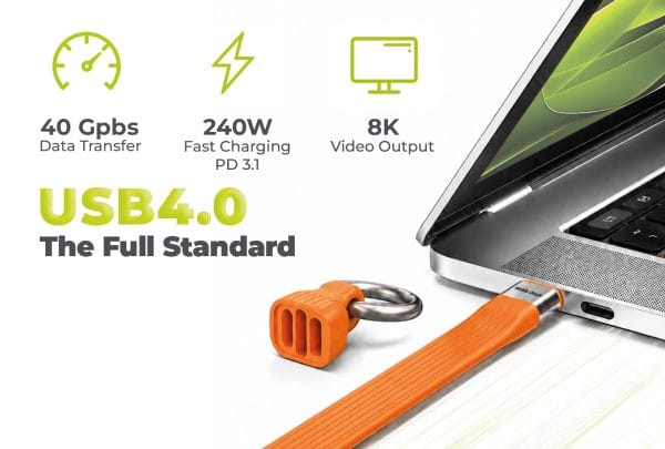 Mobile Origin 240W 40Gbps 8K USB-C Keychain Cable CB17 Orange