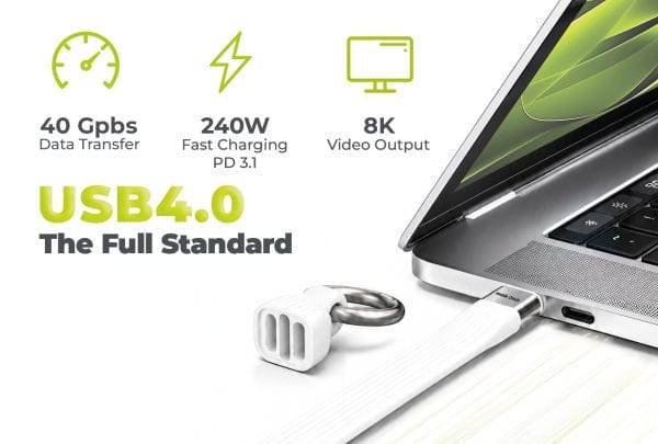 Mobile Origin 240W 40Gbps 8K USB-C Keychain Cable CB17 White