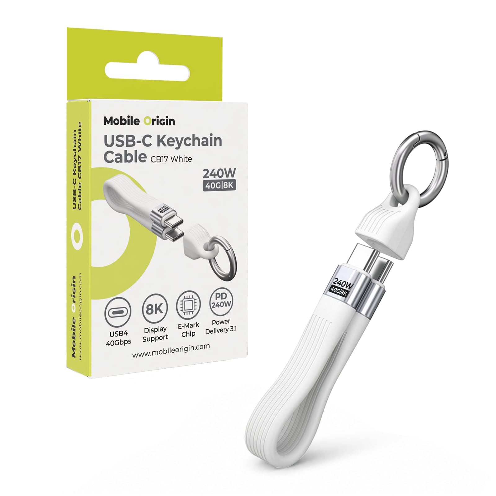 Καλώδιο Μπρελόκ USB-C σε USB-C Mobile Origin CB17 240W USB4 40Gbps 8K White