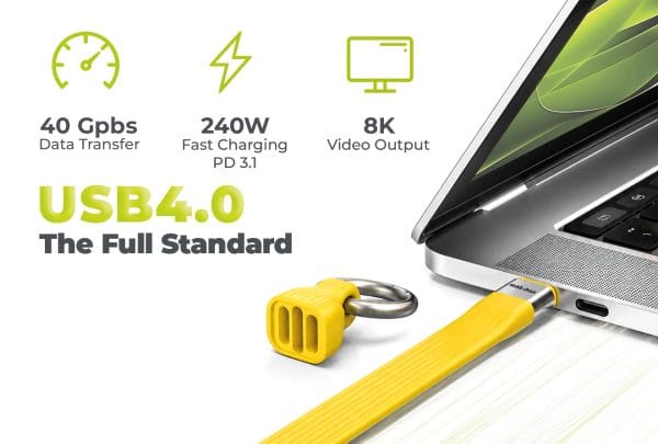 Mobile Origin 240W 40Gbps 8K USB-C Keychain Cable CB17 Yellow
