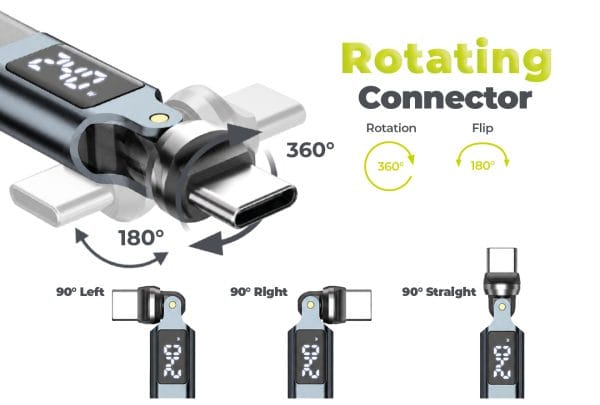 Mobile Origin 240W Display 540° Rotating USB-C to USB-C Cable 1 m CB16