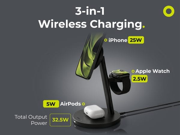 Mobile Origin Qi2 25W PowerStand Pro 3in1 with 40-60W AVS GaN Charger PW40 Black