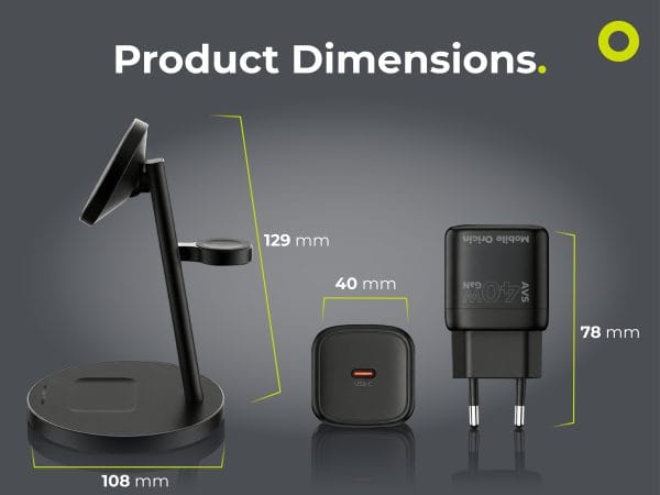 Mobile Origin Qi2 25W PowerStand Pro 3in1 with 40-60W AVS GaN Charger PW40 Black