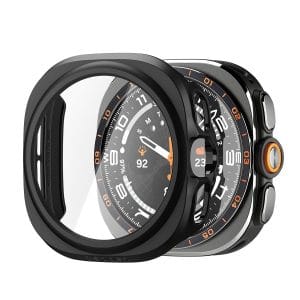 Μαύρη θήκη Spigen Thin Fit 360 για Samsung Galaxy Watch Ultra 2 47mm με πλαίσιο PC και ενσωματωμένο τζάμι 9H