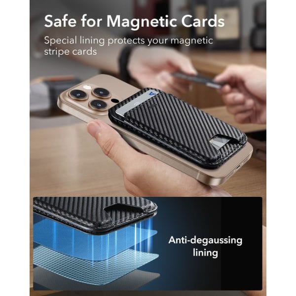 Μαγνητικό Πορτοφόλι MagSafe ESR Classic RFID Wallet Stand 5 Καρτών Carbon Fiber Black - Image 6