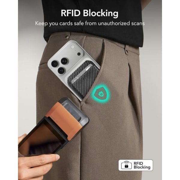 Μαγνητικό Πορτοφόλι MagSafe ESR Classic RFID Wallet Stand 5 Καρτών Carbon Fiber Black - Image 9
