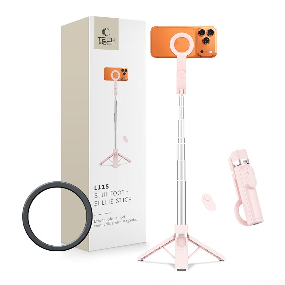 Selfie Stick και τρίποδο κινητού Tech-Protect L11S MagSafe Bluetooth Ροζ