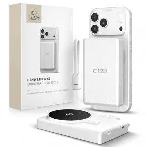 Power Bank MagSafe 10000mAh Tech-Protect PB40 LifeMag Qi2.2 25W White Silver
