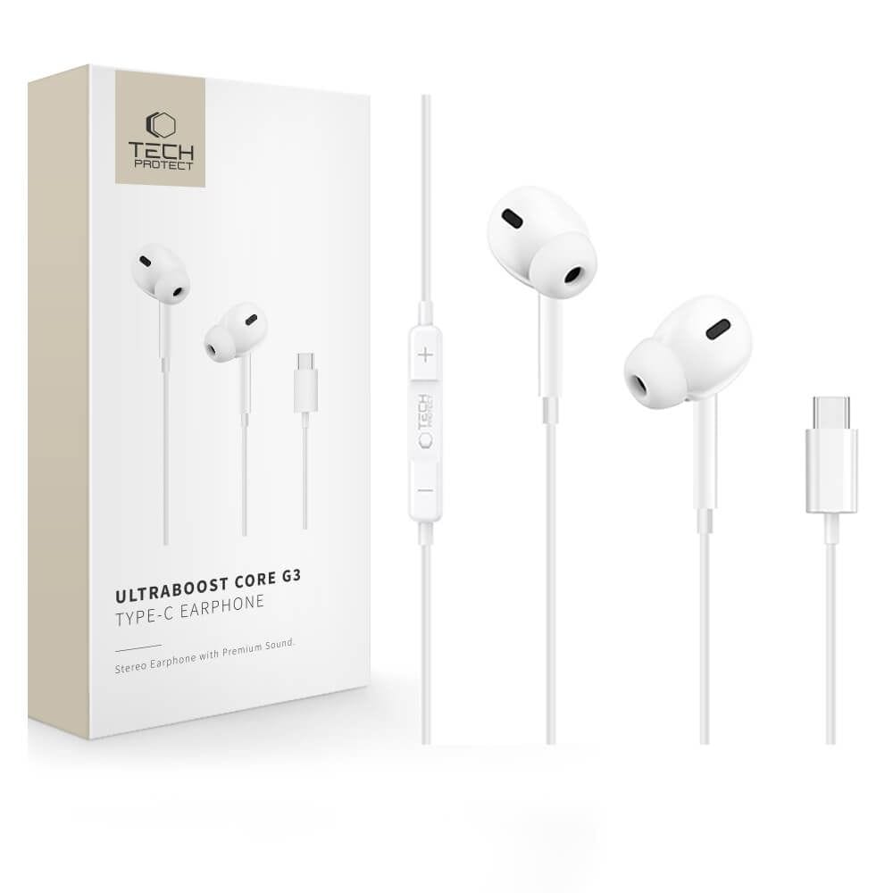 Ενσύρματα ακουστικά USB-C με μικρόφωνο Tech-Protect Ultraboost Core G3 White