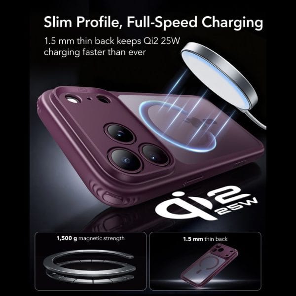 Θήκη iPhone 17 Pro / 18 Pro ESR Classic Hybrid MagSafe Frosted Deep Burgundy - Image 5