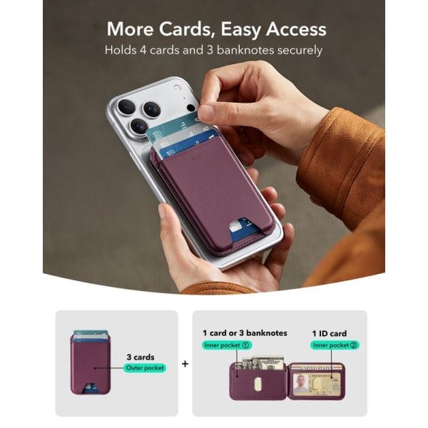 Πορτοφόλι MagSafe ESR Classic RFID Magnetic Wallet Stand Deep Burgundy - Image 5