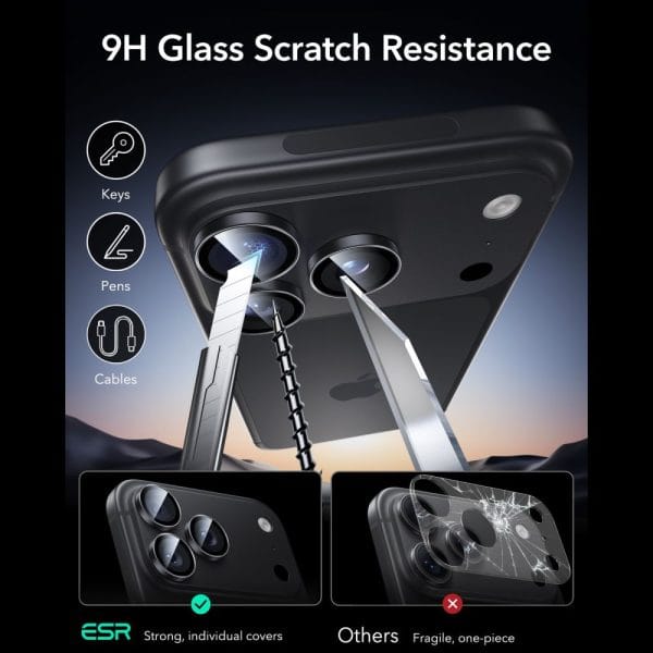 Τζάμι Προστασίας Κάμερας iPhone 18 Pro / 18 Pro Max ESR Armorite Camera Protector 2-Pack Black - Image 5