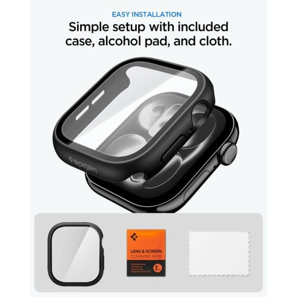 Θήκη Apple Watch 10 / 11 (46mm) Spigen Thin Fit 360 με Τζάμι Προστασίας 9H Black (ACS11409) - Image 9