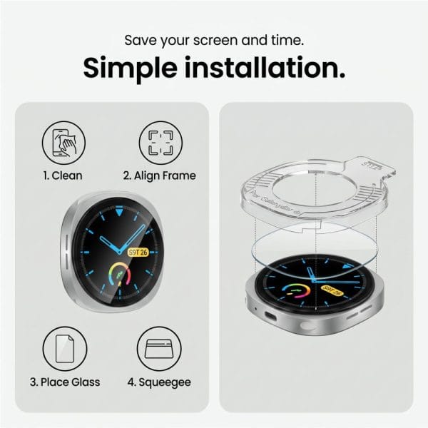 Τζάμι Προστασίας Samsung Galaxy Watch 8 / 9 (44mm) Tech-Protect Easy Set+ 2-Pack Clear - Image 6