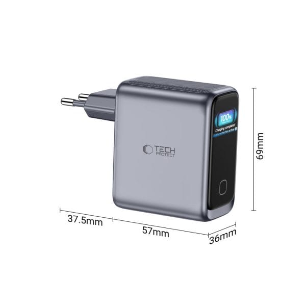 Φορτιστής GaN 100W 3 Θυρών Tech-Protect PowerVision NC100W-GaN PD / QC3.0 Dark Grey - Image 4