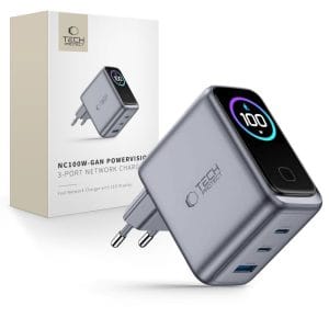 Φορτιστής GaN 100W 3 Θυρών Tech-Protect PowerVision NC100W-GaN Dark Grey