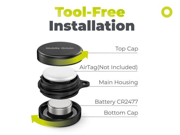Mobile Origin AirTag Battery Extender A8 Black with Battery CR2477