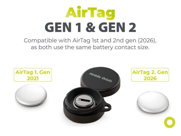 Mobile Origin AirTag Battery Extender A8 Black with Battery CR2477