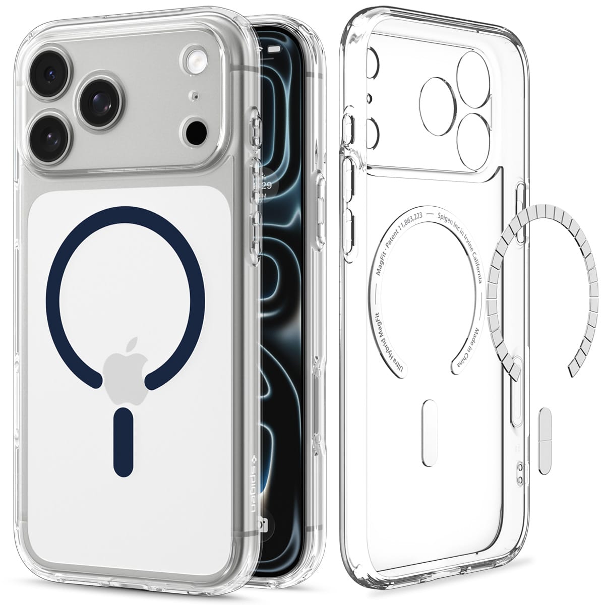 Διάφανη θήκη Spigen Ultra Hybrid MagSafe Clear/Deep Blue για iPhone 18 Pro και 17 Pro με μπλε μαγνητικό δακτύλιο